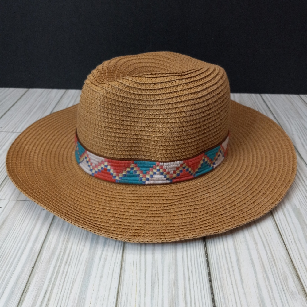 Cost Plus World Market Boho Woven Hat with Colorful Band